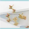 Dangle Jewelrydangle Lustre Flola Pierre Blanche Deux Boucles D'oreilles Papillon Pour Femmes Mignon Petit Charme Multicolore Cz Zircone Bijoux Ersv76