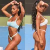 Dames badmode sexy dames bikini set solide zomer bandeau bandage push-up strandkleding geplooid tweedelig zwempak zwemkleding