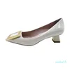 Spring and autumn style thick heel fashion formal single shoes simple comfortable with metal decoration