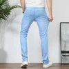 spring summer fitted straight-leg lightweight jeans youth brand high-quality cotton stretch men's thin slim-fit denim jeans 210531