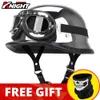 Motorcycle Motocross Vintage German Leather Casco Moto Open Face Gear Reflective DOT Certification Half Helmet