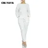 CM.Yaya ActiveWear Women's Set Sweatshirt Jogger Pant Sporty Tracksuit Fitness Två Piece Matchande Outfits 210930