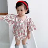 Baby Summer Print Jumpsuit Girl Flying Sleeve Bodysuit Kläder 210702
