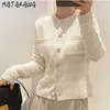 MATAKAWA Slim Knitted Cardigan Outer Coat Women Autumn and Winter Korean Round Neck Women's Sweater Contrast Color Sweaters 210513