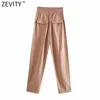 Mujeres Vintage Color Sólido Elástico Cintura Alta Casual Delgado Estilo Safari Pantalones Retro Mujer Chic Cargo Pantalones Largos P1012 210416