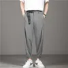 Is Silkbyxor Mäns Trend Lös Sommar Tunna Korset Casual Byxor Drape Stretch Men's Nine Point Blazer Pants X0723