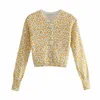 Été Femmes Fleur Jacquard Tricot Pull Court Femme À Manches Longues Pull Casual Lady Lâche Tops SW1195 210430