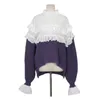 PEUT-ÊTRE U Femmes Chandail Tricoté Pulls À Manches Longues Col Montant Gris Beige Vert Violet À Volants M0456 210529