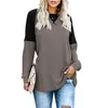 Winter Autumn Patchwork Solid Color Casual Top's Fashion Loose Plus Size Young Tunic T Shirt Långärmad O Neck Pullover 220217