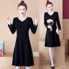 カジュアルドレス韓国ファッション衣料品女性パーティーセクシーなヴィンテージプラスビッグサイズの女性服2021 Vネックブラックドレス女性A6149