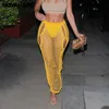 Rokken Novainsspo Knit See Through Yellow Midi Midnigt Clubwear Sexy Hol Outfits Baddie Style Dames Party Potlood Rok