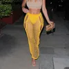 Faldas NOVAINSPO Knit See Through Yellow Midi Midnigt Clubwear Sexy Hollow Out Trajes Baddie Style Falda lápiz de fiesta para mujer