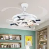 Chambre d'enfant Lampe Chambre Lumière Garçon Fille Ventilateur Lustre Dessin Animé Nordique Rose Bleu Électrique Muet Led Invis Ventilateurs De Plafond