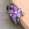 Cluster Ringe Mode Rosa Zirkonia Lila Feueropal Schwarz Gun Überzogene Geschenk Party Hochzeit Für Frauen Blume R367