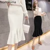 Nomikuma Streç Trompet Etek Kadın Katı Renk Slim Fit Örme Yüksek Bel Etekler Kadın Zarif Moda Faldas Mujer 3D194 210514