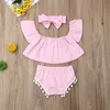 Toddler Girl Clothes Set 2020 Newborn Baby Infant Off Shoulder Tops Sleeveless T-Shirt + Shorts + Headband 3PCS Outfit Baby Clothing 2617 Q2