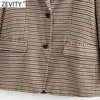 Kvinnor Vintage Notched Collar Plaid Print Fitting Blazer Coat Office Ladies Single Breasted Pocket Chic Outwear Toppar CT676 210416