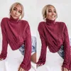Kvinnor Casual Turtleneck Sweater Solid Color Flare Sleeve Autumn Winter Twist Knit Top Pullover Loose Sweater Vintage Streetwear 210412