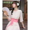 民族の服日本の伝統的な着物浴衣夏のVネック帯帯腰のネクタルの花のプリントのドレスエレガントなスリムな女の子ロングドレス2