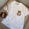 Women's Tops Tees Summer New T-shirt Flocking Three-dimensional Cartoon Bear Letter Embroidery Loose Short Sleeves for Men and Women