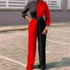 女性の長いボディコンボディスーツ赤と黒のセクシーパーティーボディスーツ210422のための夏のジャンプスーツ