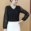 See through Top Women Sexy Blouses Shirt Spring Lace blouse Shirts V Collar Loose Long Sleeved Woman 207H7 210420