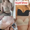 Women Sexy Push Up Strapless Bra Lingerie Backless Invisible Brassiere Seamless 1/2 Cup Bralette Underwear for Wedding Dress 210623