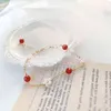 Natural Freshwater Pearl Female Faceted Red Agate Beads 14K Gold Planted Chain Bracelet Women Bridal Gift Handmade