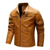 Automne / Hiver Veste en cuir de moto polaire Full Zip Faux-Cuir Manteau pour hommes Marron Vintage Plus Taille Slim Mens Wear Jacket 211111