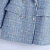 Kvinnors Vintage Plaid Dubbelbröst Tweed Blazers Coat Kvinnor Elegant Kontor Långärmad Kvinnlig Ytterkläder Blaser 211006