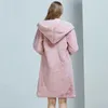 Pelzmantel Frauen Haut Rosa M-5XL Plus Größe Mit Kapuze Winter Mode Langarm Schlank Dicke Wärme Faux Jacken LR1001 210531