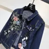 Kvinnors Jackor Höst Basic Coat Women Fall Jeans Jacket Lady Broderade Blommor Visa Denim Kläder