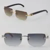 2022 Nieuwe verkopende randloze metalen zonnebril originele echte natuurlijke zwarte buffalo hoorn 18k goud c decoratie mannelijke vrouwelijke heren designer glazen blauwe of grijze lens