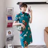 Plus size 3xl 4xl verde elegante moderno cheongsam vestido para mulheres verão manga curta qipao roupas chinesas tradicionais étnica