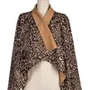 Mode Leopard Print Coat Casual Asymmetrisk Patchwork Nedgång Krage Öppna Stitch Höst Vinter Kardigans W243 210526