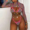 New 2020 Sexy Long sleeve Striped Bikini Women Brazilian Swimwear Female Swimsuit 3 pieces Bikini set Halter Micro Bathing SuitX0523