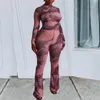 Tie Dye The Closuit Women Matching Sets Mesh Hole Out Sexy Piece Sexy Seeck Top Top и Starts Streetwear наряды женской