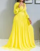 Women Maxi Dresses Long Sleeve Pleated Woman V Neck Plus Size High Waist dress Female Party Clothing Chiffon Clothes