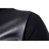 Cool Black Hoodie T Рубашка Мужчины Пэчворк PU Кожа Мода Мужские толстовки T Рубашки Хип-Хоп Хипстер Ночной клуб DJ Top Tees CamiSeta 210522