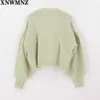 XNWMNZ Za women vintage Knit cardigan with buttons V-neck long sleeve ribbed trims female outerwear fashion chic tops 211011