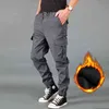 Warm Fleece Jogging Winter Cargo Pants MenThick Waterproof Work Casual Pant Man Military Tactical Black Trousers For Men H1223