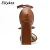 Eiilyken Fashion grube wysokie sandały na obcasie dla kobiet letnie buty Sexy Open Toe kostki pasek z klamrą damskie czółenka rozmiar 3542 210624