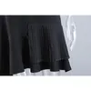 [EAM] Women Black Spliced Ruffles Casual Dress Round Neck Short Sleeve Loose Fit Fashion Spring Summer 1DD7150 210512