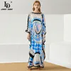 Estate Donna Abito lungo allentato Runway Designer Donna O-Collo Manica a pipistrello Stampa Bohemian Holiday Maxi 210522