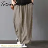 Women's Cotton Gray Pants Elastic Waisted Plus Size Pants Khaki Casual Loose Ankle-length Trousers Female Elegant Streetwear 5XL 210706