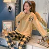 Pigiama invernale Coreano Sleepwear Cute Cartoon Set di flanella Velluto caldo Pijama Girocollo Pigiama Homewear Donna 211215