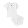 Fashion Summer Newborn Baby Girls Boys Clothes Ribbed Cotton Casual Short Sleeve Tops T-shirt+Shorts Toddler Infant Outfit Set 391 U2