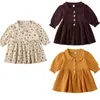 0-4Y Vintage Toddler Bebek Çocuk Kız Elbise Çiçek Uzun Kollu Ruffles Bir Çizgi Elbise Kızlar Sonbahar Bahar Kostümleri 211027