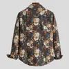 Men's Casual Shirts Autumn Flower Shirt Mens Club Long Sleeve Slim Fit Fancy Men Hawaii Beach Plus Size 5XL Men's