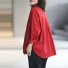 Vårkonst Style Kvinnor Långärmad Loose Solid Shirts All-matchad Casual Turn-down Collar Bomull Red Blouse Plus Size V284 210512